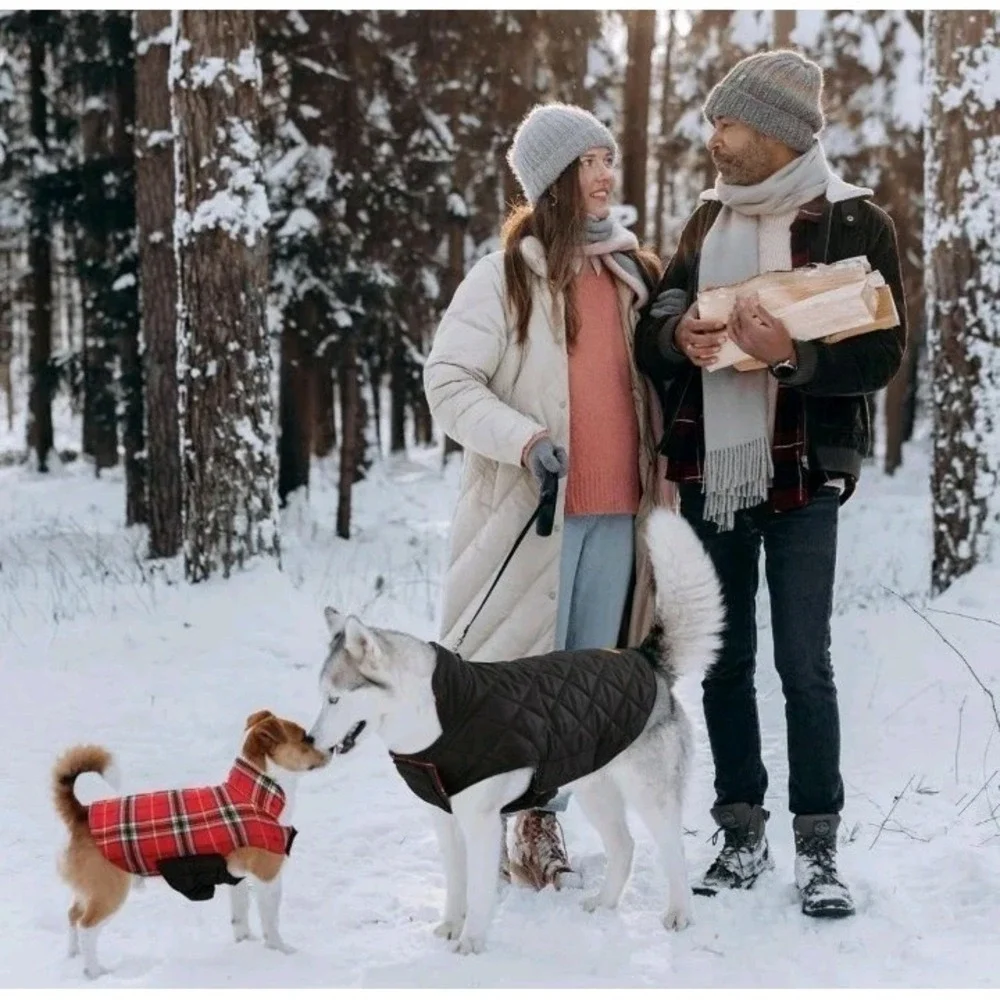 Stylish‎ Waterproof Winter Dog Coat Medium Adjustable & Reversible Plaid Jacket
